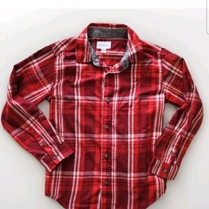 Calvin Klein Jeans Boy's Red Plaid Button-Down Shirt Size M 10/12